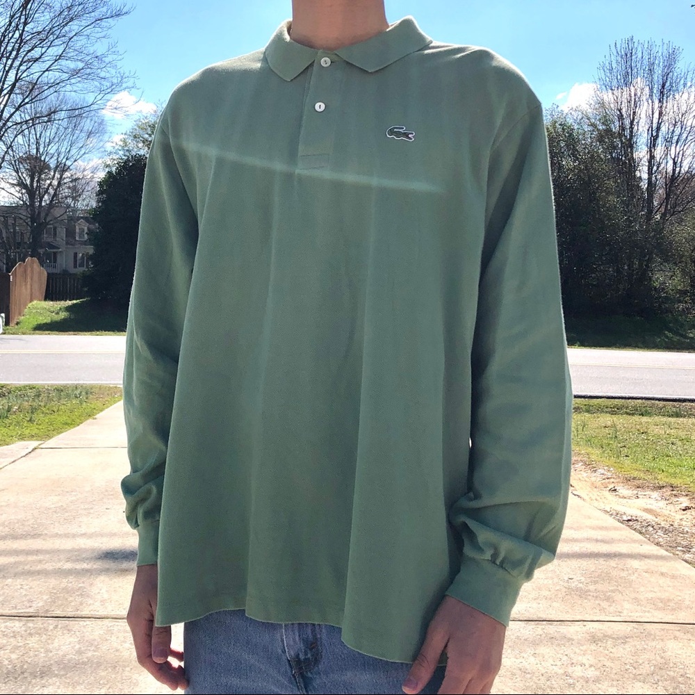 Green Lacoste Long Sleeve Shirt Button Up Casual